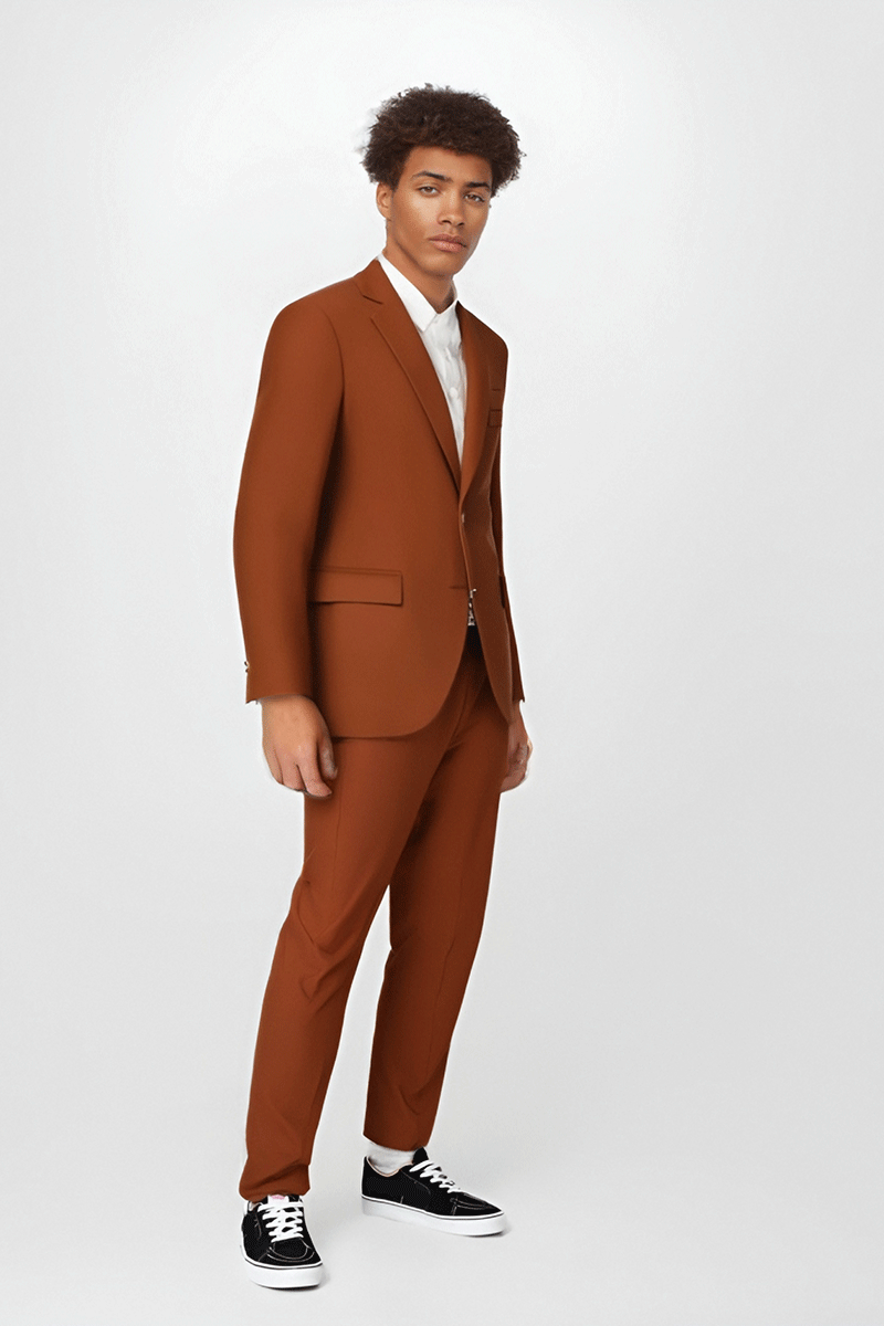 Traje de 2 piezas de corte entallado y 2 botones en color marrón caramelo