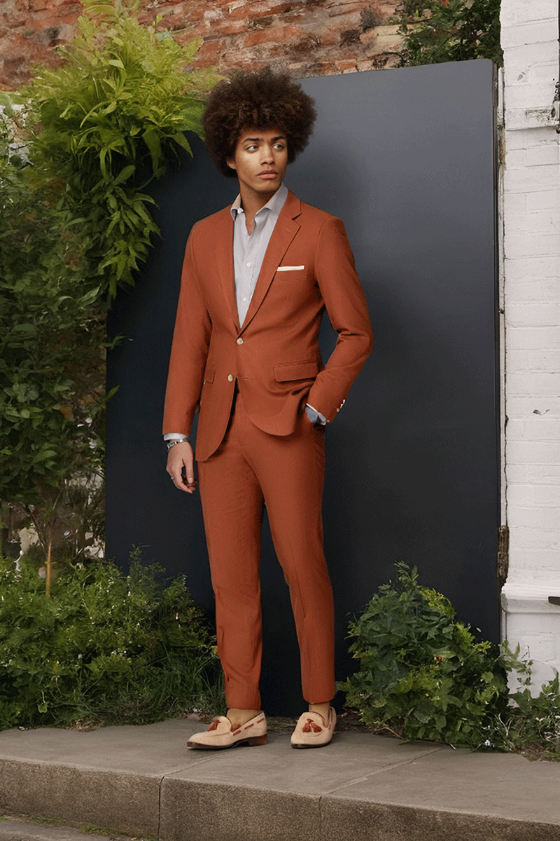 Caramel Brown Slim Fit 2 piece 2-Button Suit