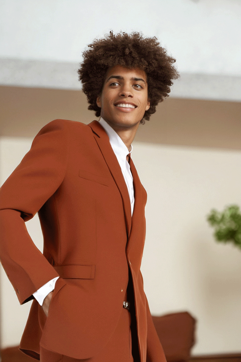 Traje de 2 piezas de corte entallado y 2 botones en color marrón caramelo