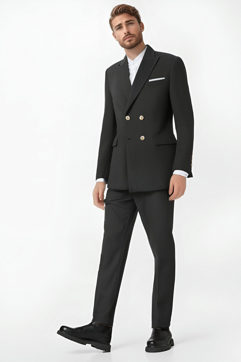 Traje cruzado de dos piezas de raya diplomática entallado en color negro carbón