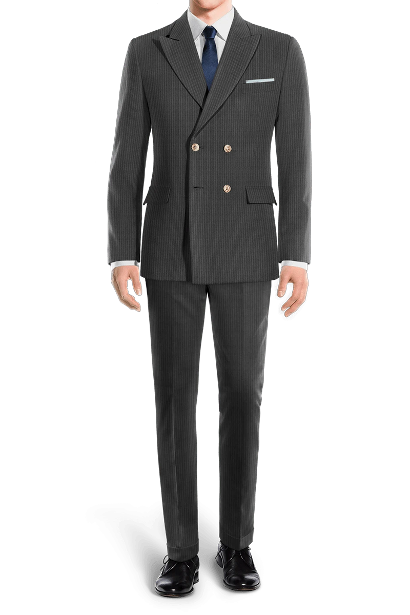 Traje cruzado de dos piezas de raya diplomática entallado en color negro carbón