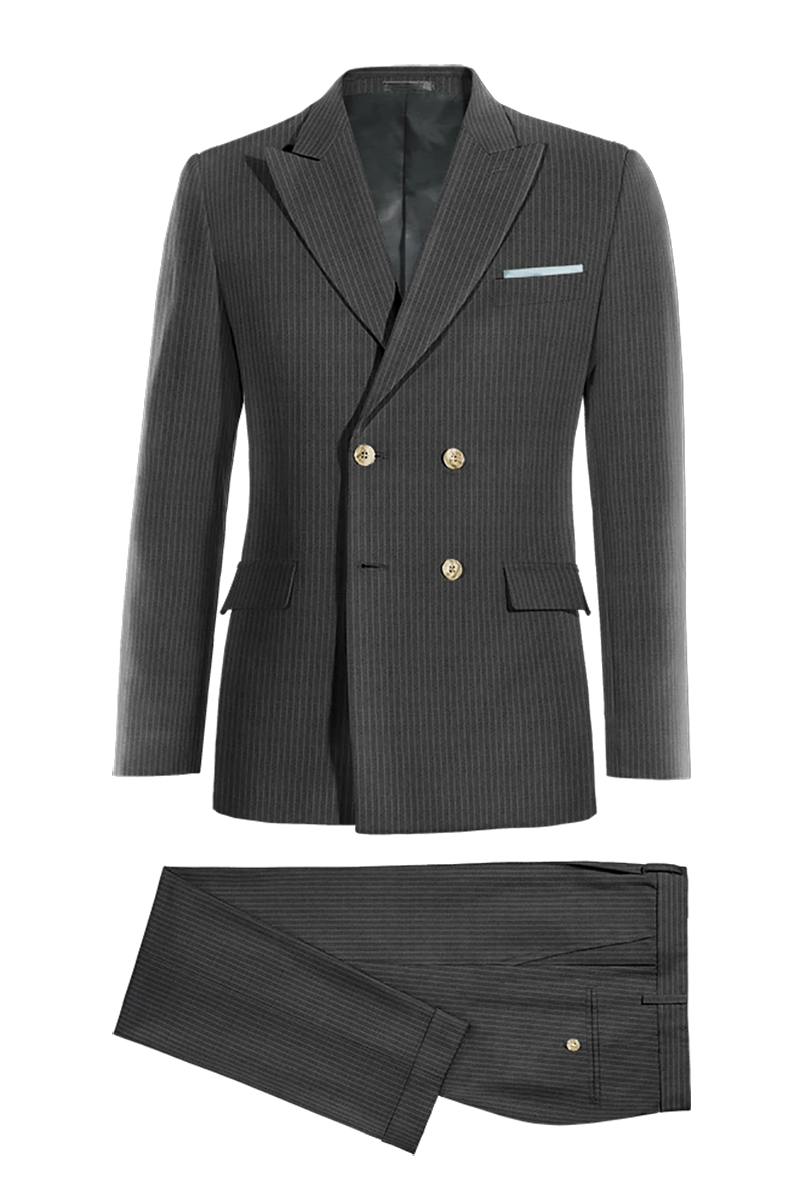 Traje cruzado de dos piezas de raya diplomática entallado en color negro carbón
