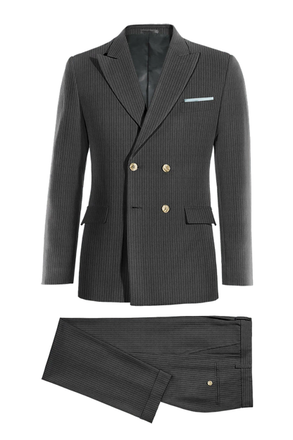 Traje cruzado de dos piezas de raya diplomática entallado en color negro carbón