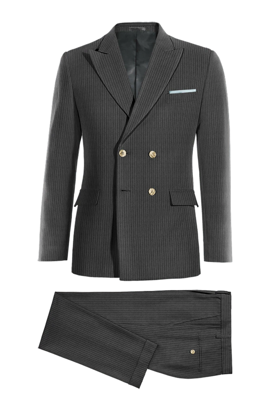 Charcoal Black Slim Fit Pinstripe 2 Piece Double Breasted Suit