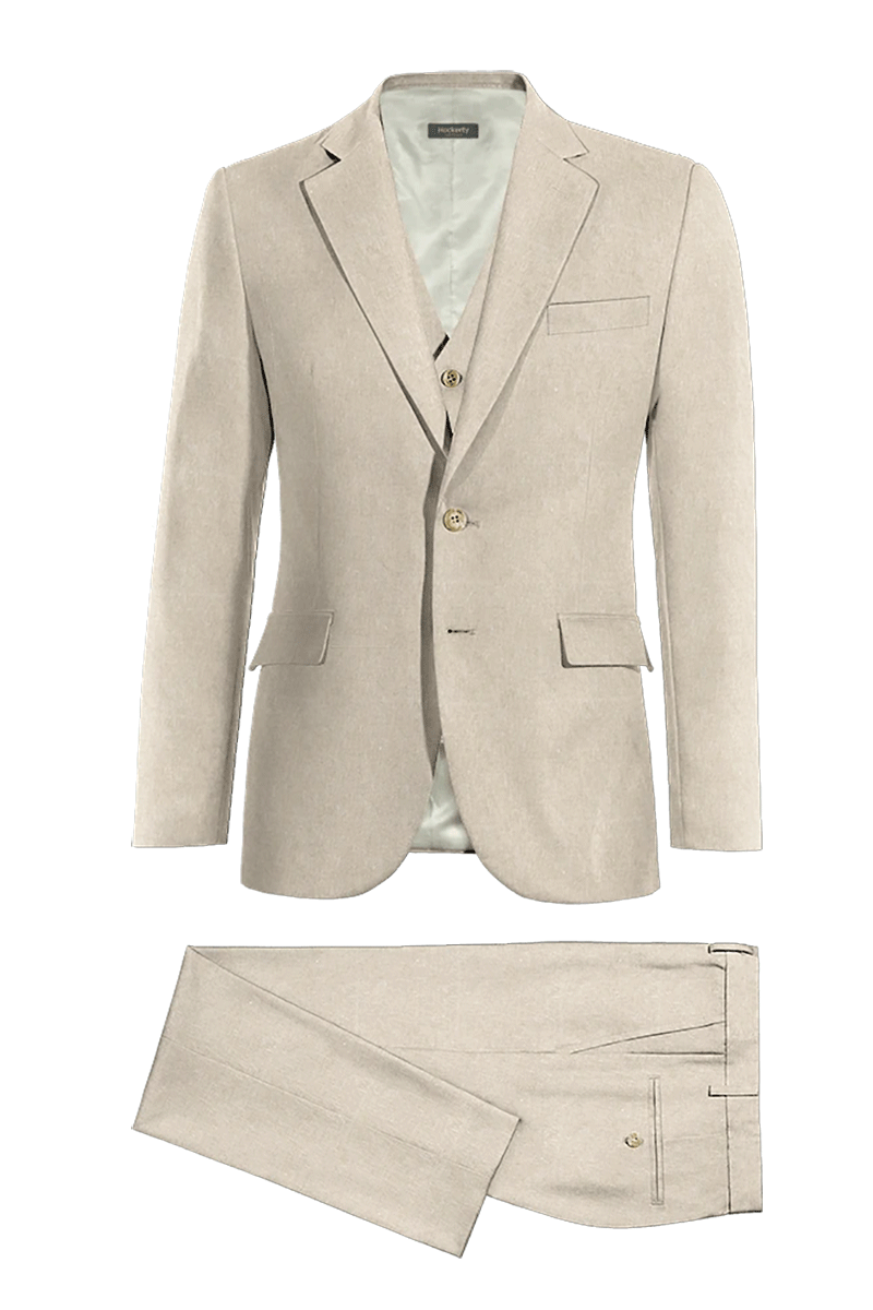 Cream White Slim fit 3 piece 2-Button Suit