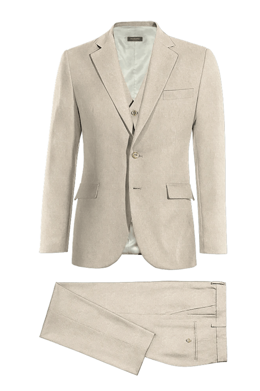 Cream White Slim fit 3 piece 2-Button Suit
