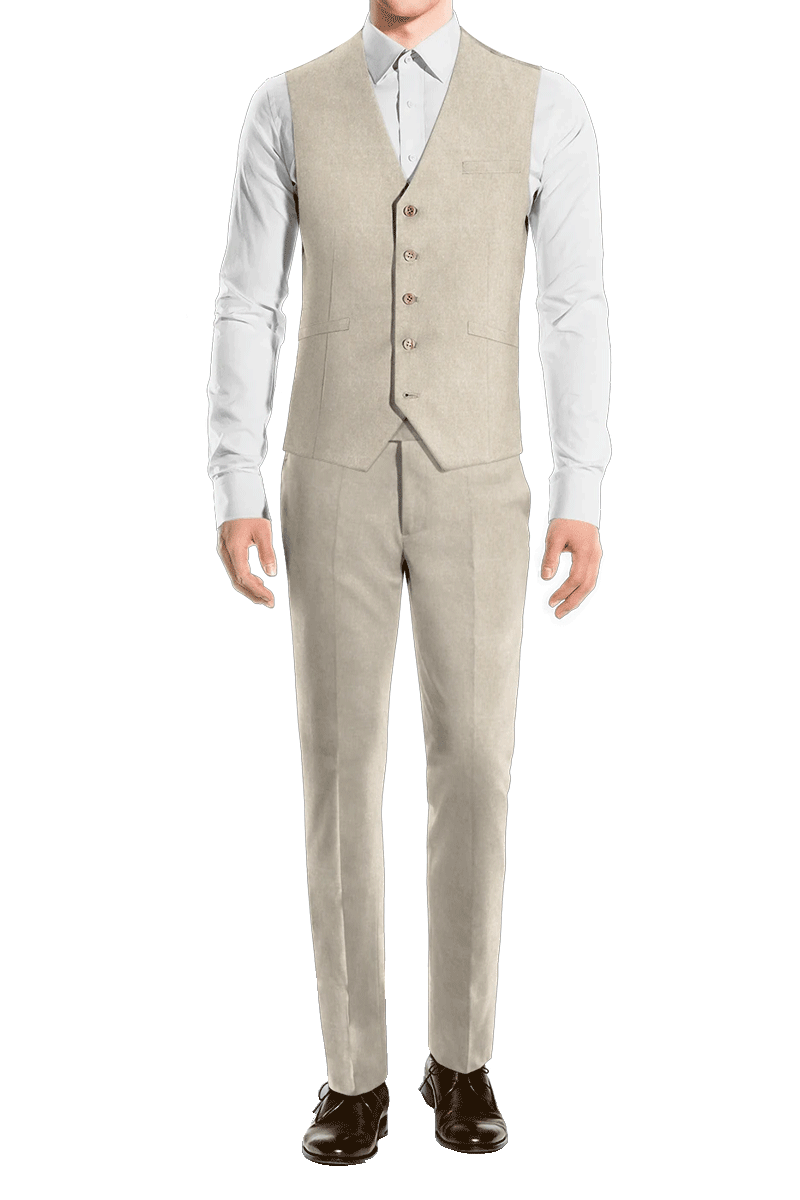 Cream White Slim fit 3 piece 2-Button Suit