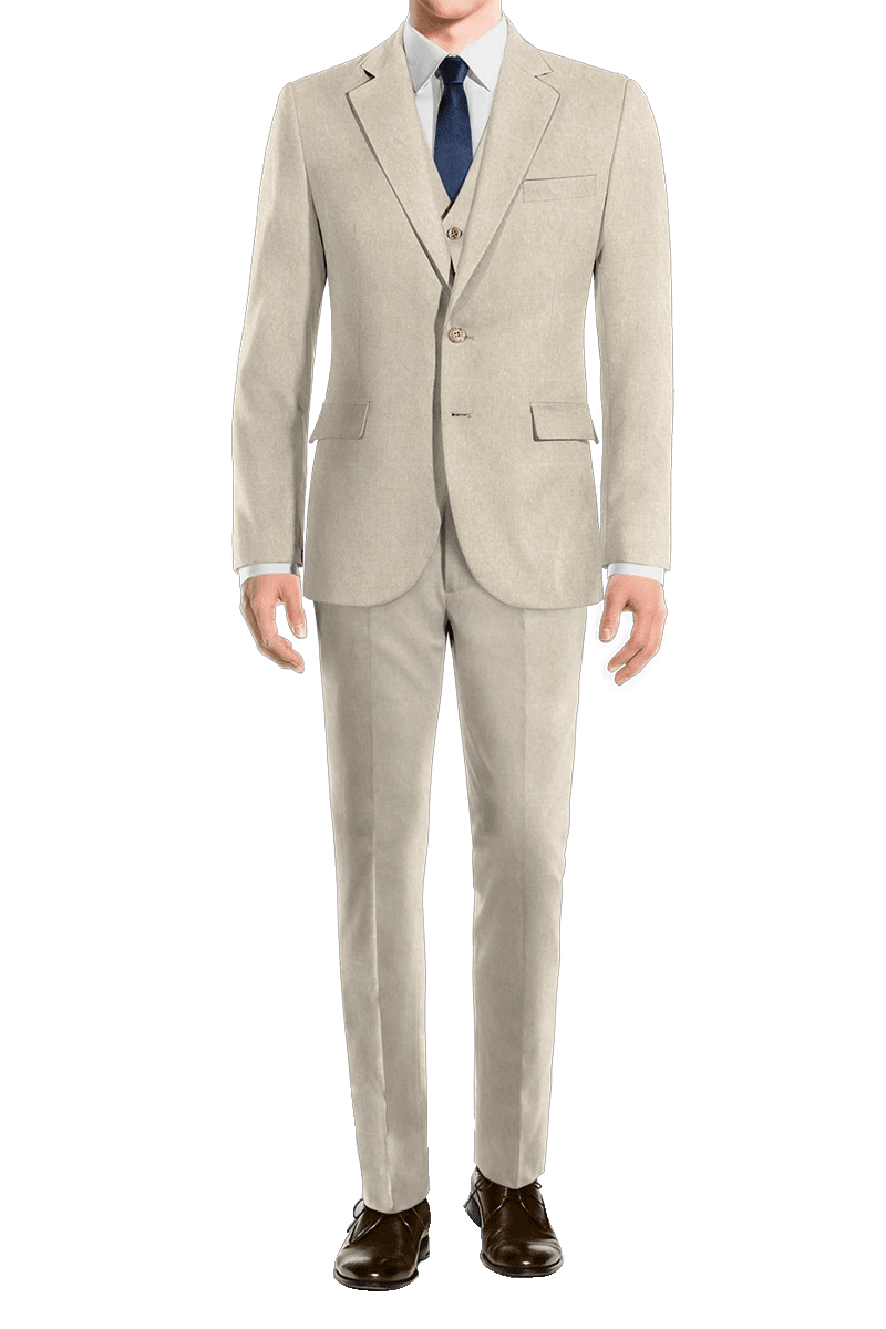 Cream White Slim fit 3 piece 2-Button Suit