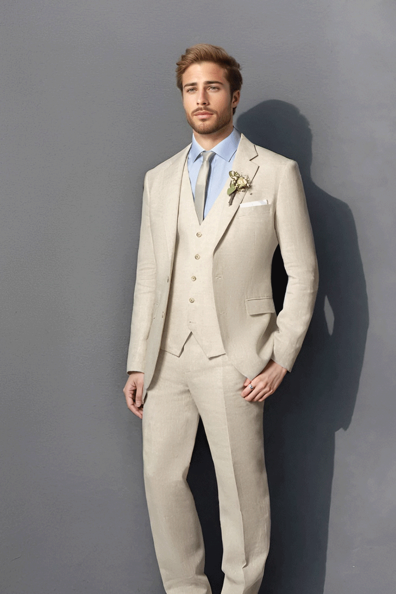 Cream White Slim fit 3 piece 2-Button Suit