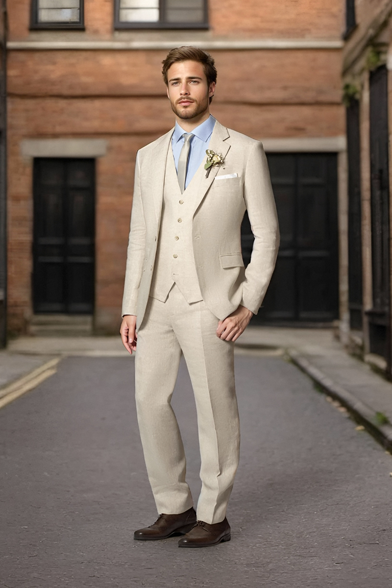 Cream White Slim fit 3 piece 2-Button Suit