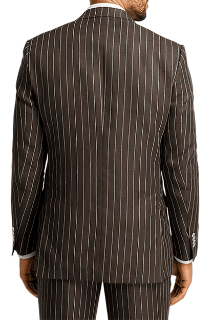 Dark Brown Linen Pinstripe Double Breasted Peak Lapel Suit