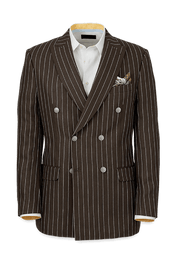 Dark Brown Linen Pinstripe Double Breasted Peak Lapel Suit