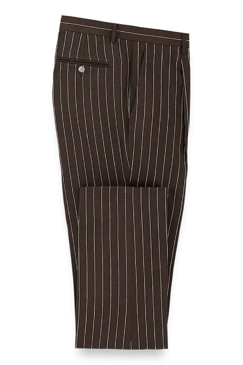 Dark Brown Linen Pinstripe Double Breasted Peak Lapel Suit