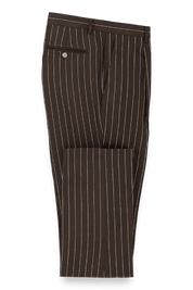 Dark Brown Linen Pinstripe Double Breasted Peak Lapel Suit