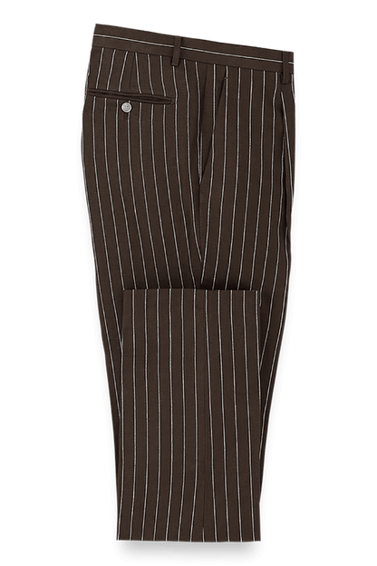 Dark Brown Linen Pinstripe Double Breasted Peak Lapel Suit