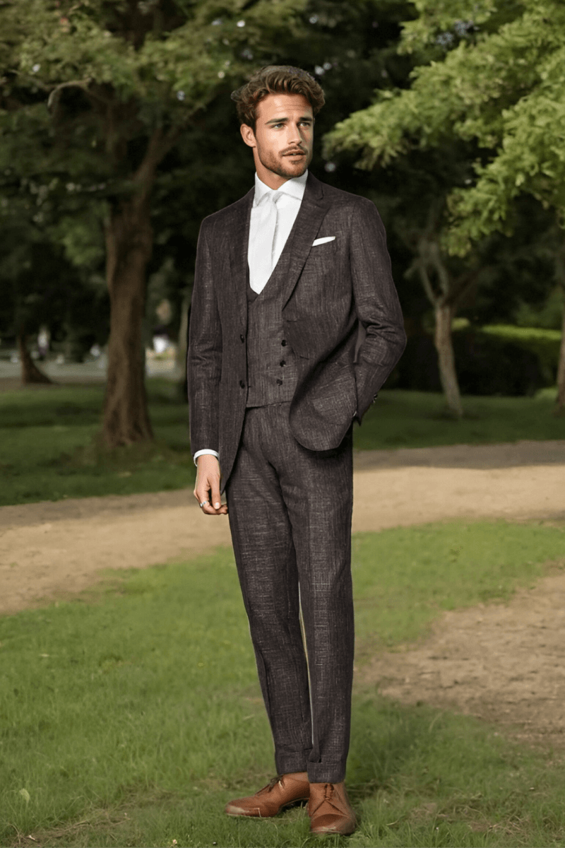 Dark Brown Wool Single Breasted 3-Piece Suit