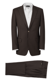 Dark Brown Wool Stretch Single Breasted Peak Lapel Suit