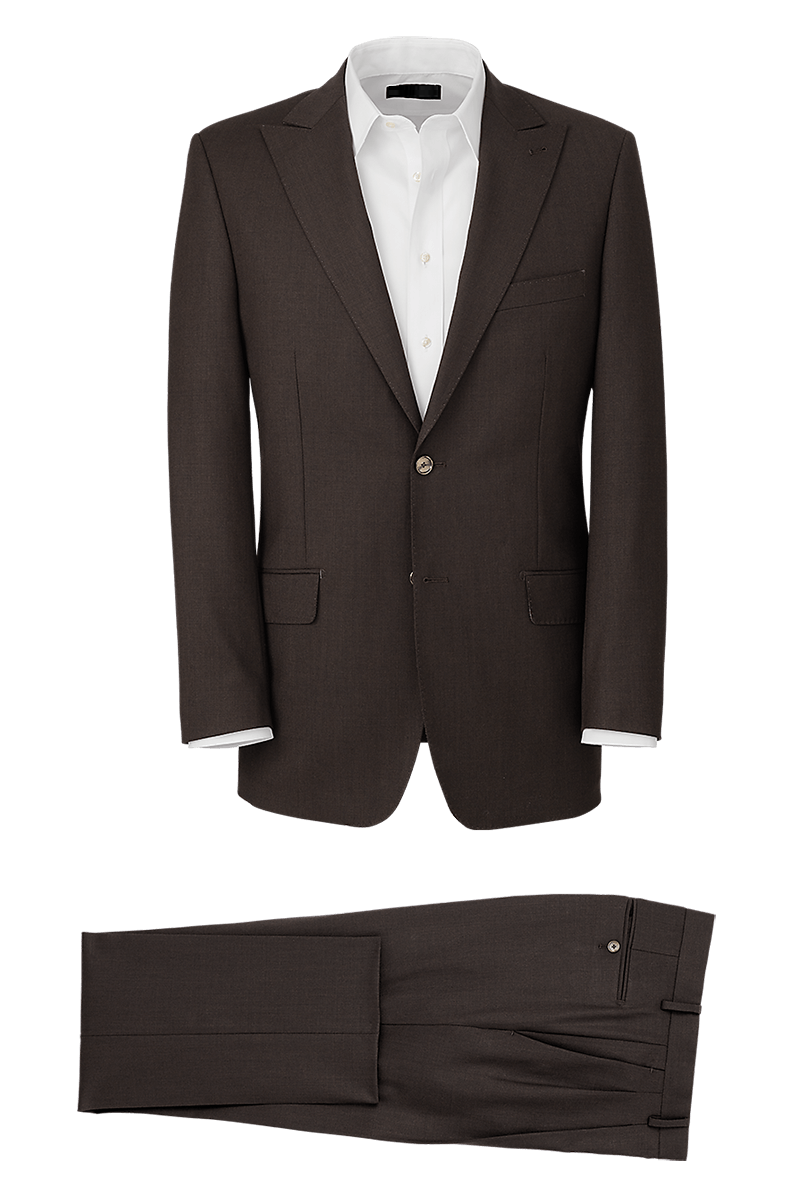 Dark Brown Wool Stretch Single Breasted Peak Lapel Suit