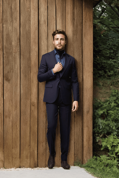 Dark Blue Pinstripe 2 Piece 2 Button Suit