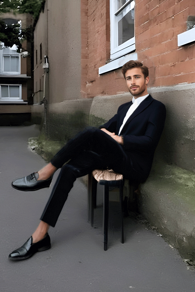 Dark Blue Slim Fit Pinstripe 2 Piece 2 Button Suit