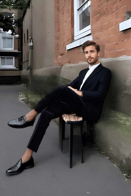 Dark Blue Slim Fit Pinstripe 2 Piece 2 Button Suit