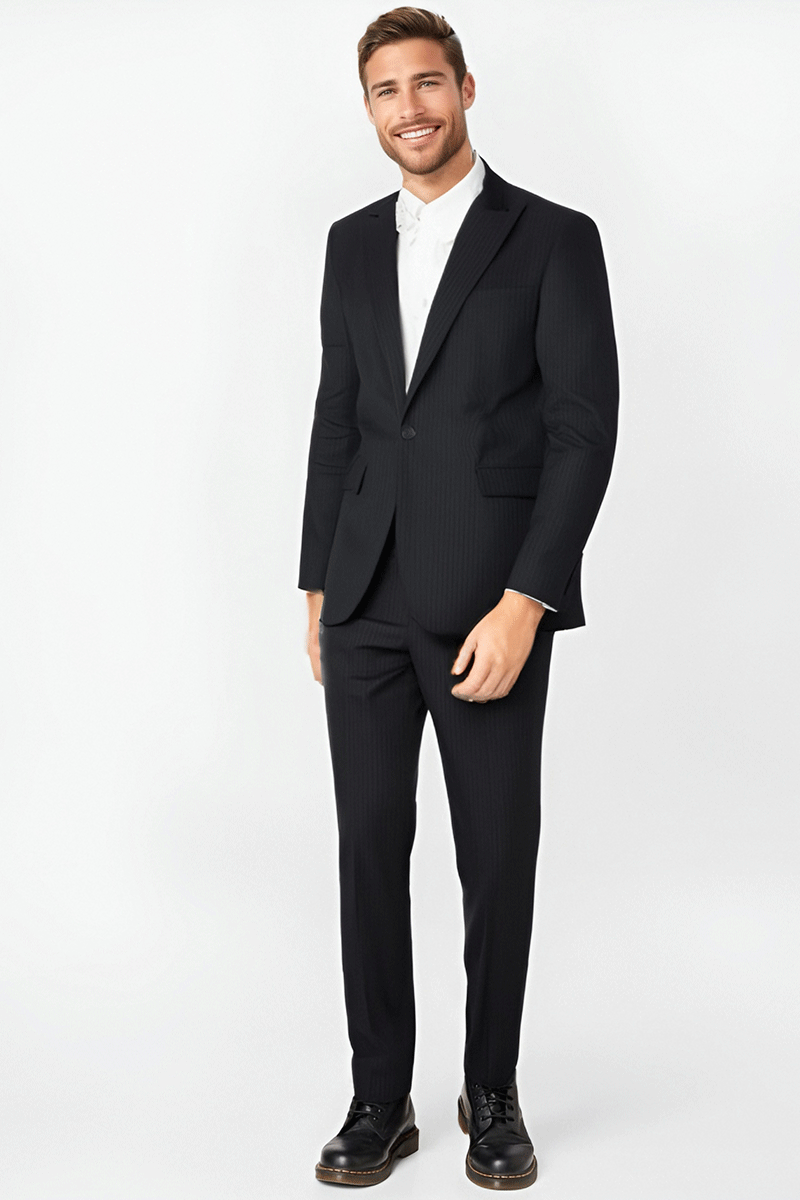 Dark Blue Slim Fit Pinstripe 2 Piece 2 Button Suit