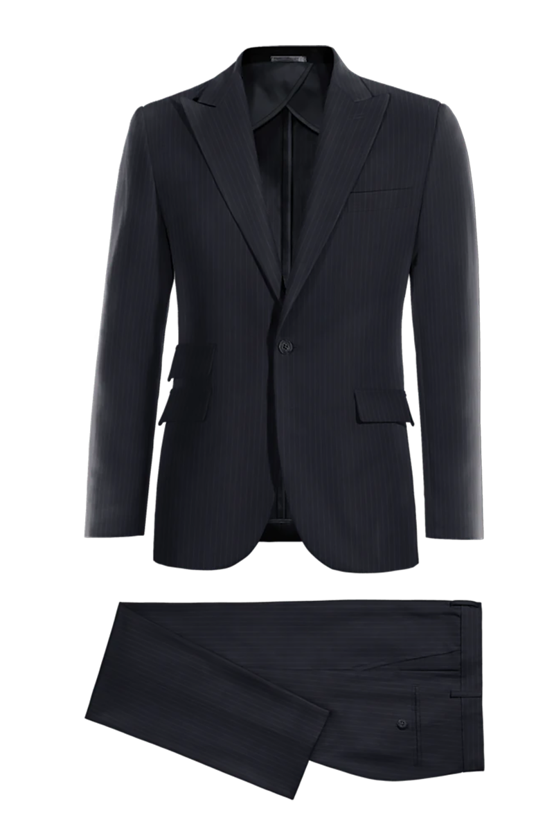 Dark Blue Slim Fit Pinstripe 2 Piece 2 Button Suit