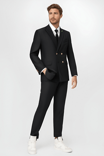 Dark Blue Slim Fit Pinstripe 2 Piece Double Breasted Suit