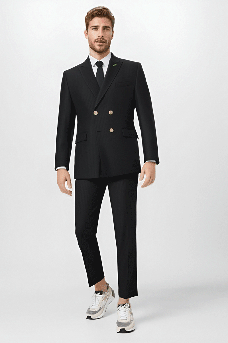 Dark Blue Slim Fit Pinstripe 2 Piece Double Breasted Suit