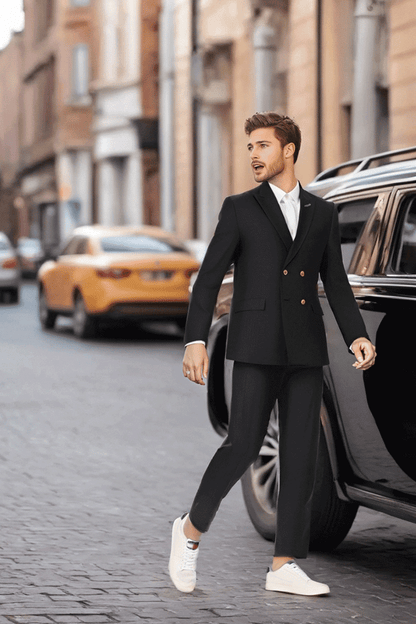 Dark Blue Slim Fit Pinstripe 2 Piece Double Breasted Suit