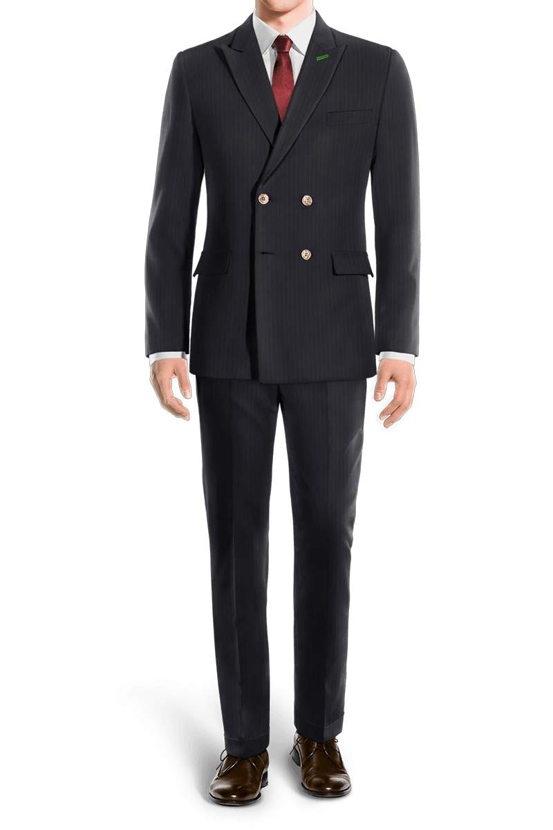 Dark Blue Slim Fit Pinstripe 2 Piece Double Breasted Suit
