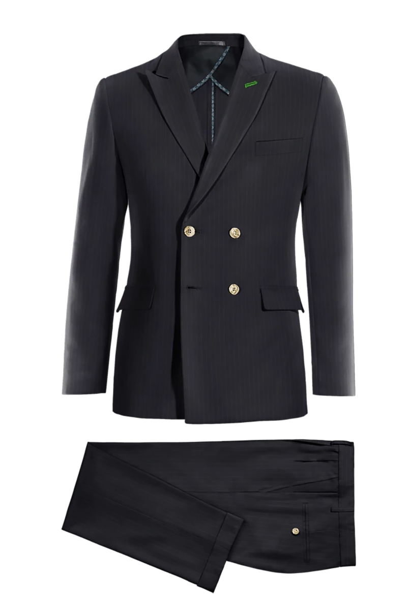 Dark Blue Slim Fit Pinstripe 2 Piece Double Breasted Suit