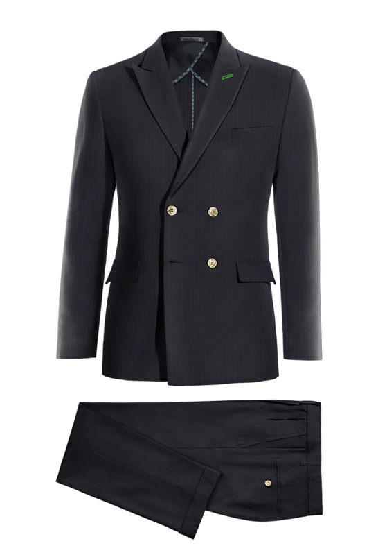 Dark Blue Slim Fit Pinstripe 2 Piece Double Breasted Suit