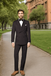 Dark Brown Wool Shawl Lapel Double Breasted Suit