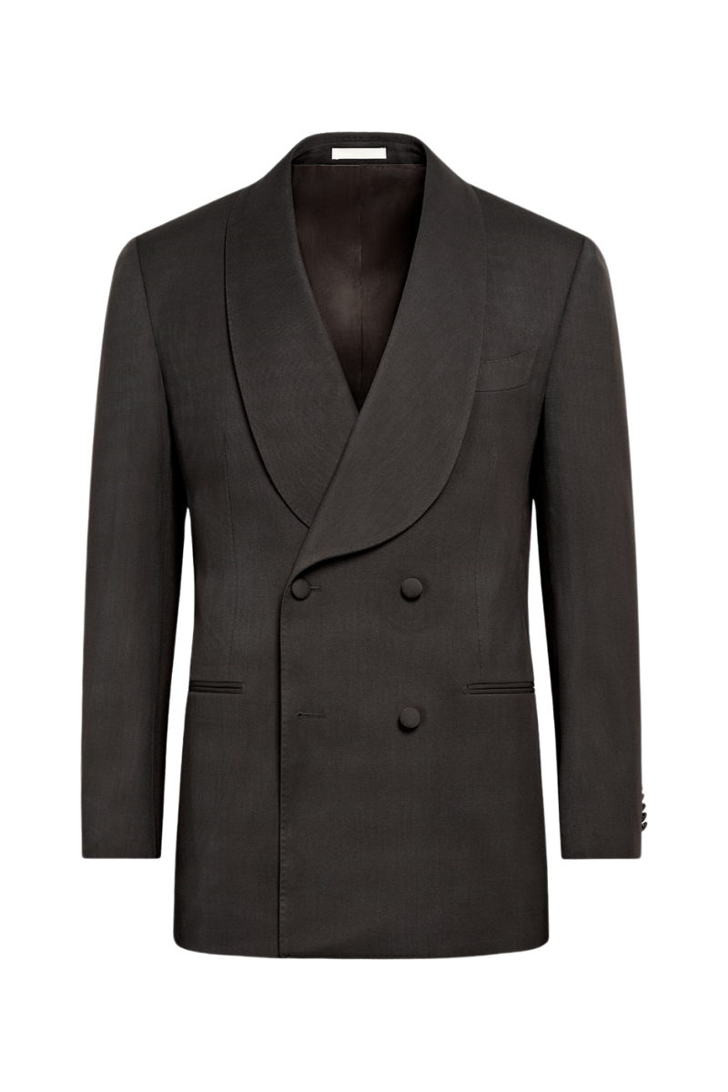 Dark Brown Wool Shawl Lapel Double Breasted Suit