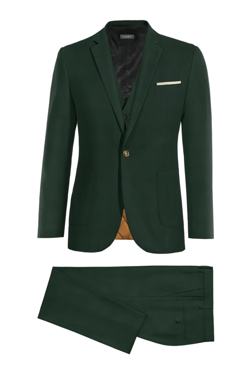 Dark Green Slim fit 3 piece 1-Button Suit