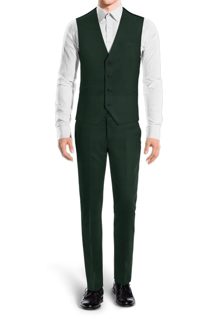 Traje de 3 piezas de corte entallado de 1 botón color verde oscuro