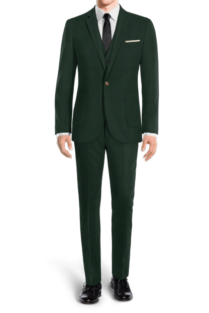 Traje de 3 piezas de corte entallado de 1 botón color verde oscuro