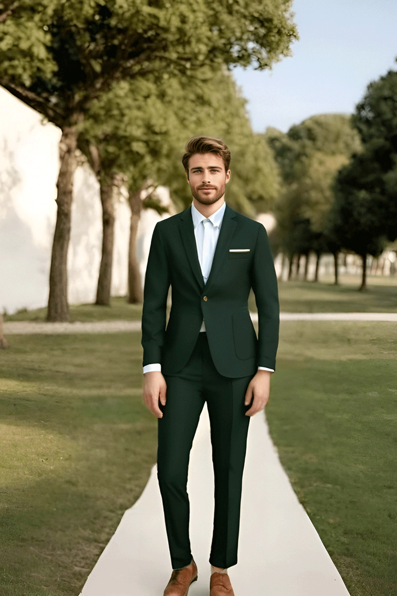 Dark Green Slim fit 3 piece 1-Button Suit