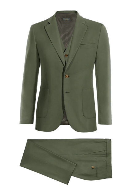 Traje de 2 botones de 3 piezas, corte ajustado, color verde oscuro