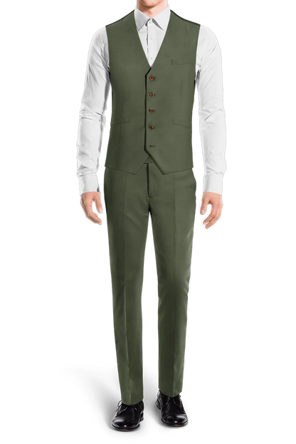 Traje de 2 botones de 3 piezas, corte ajustado, color verde oscuro