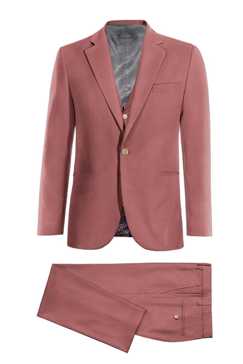 Traje de 3 piezas de corte entallado y 1 botón en color rosa oscuro