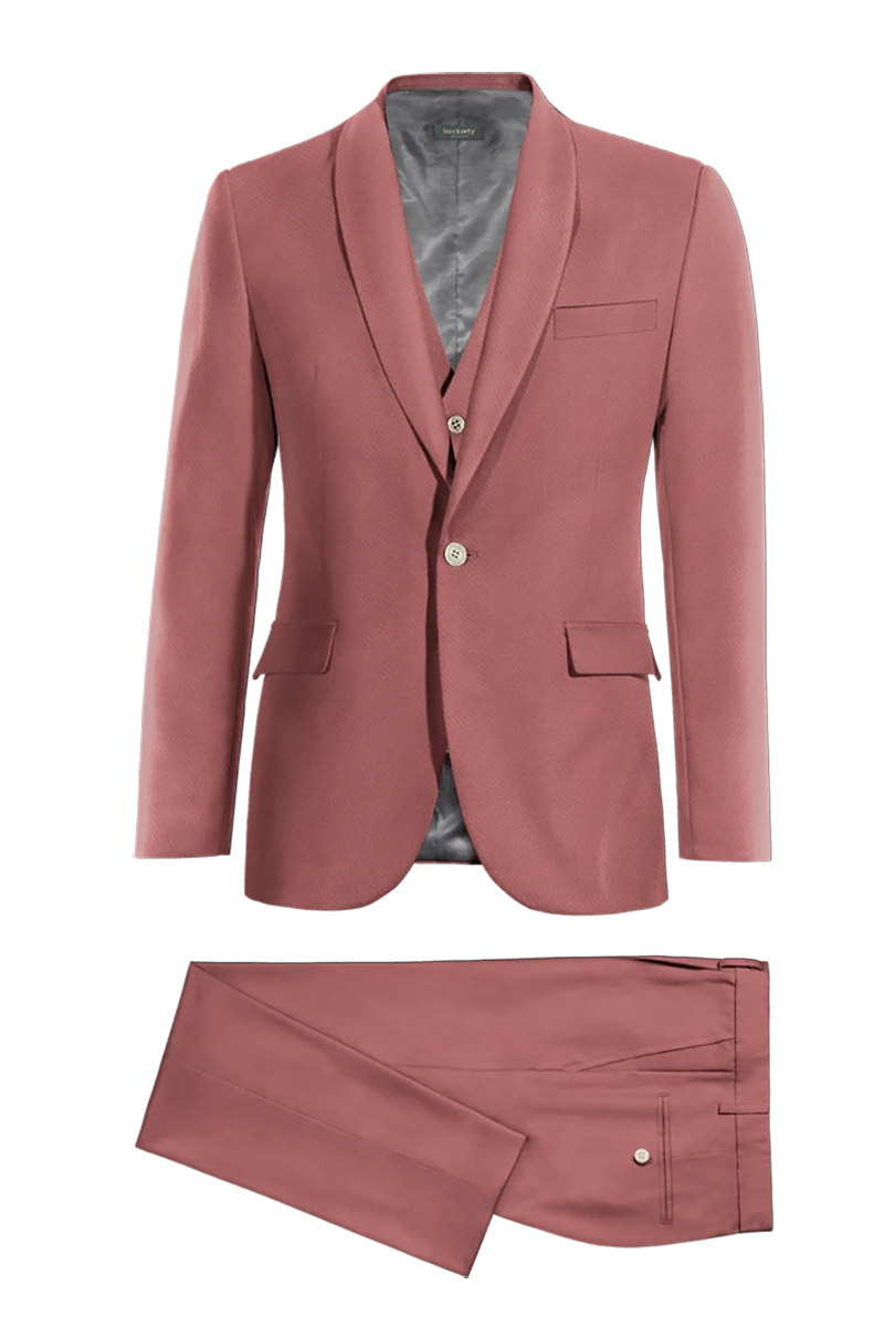 Traje de 3 piezas de corte entallado y 1 botón en color rosa oscuro