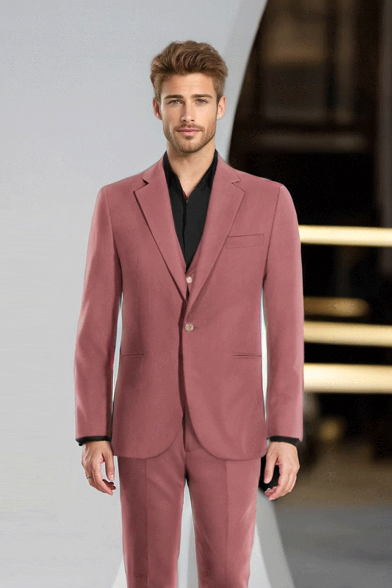Traje de 3 piezas de corte entallado y 1 botón en color rosa oscuro