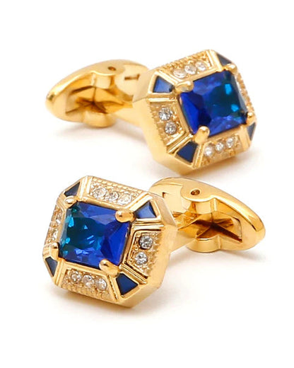 Men’s Gold Blue Crystal Cufflinks
