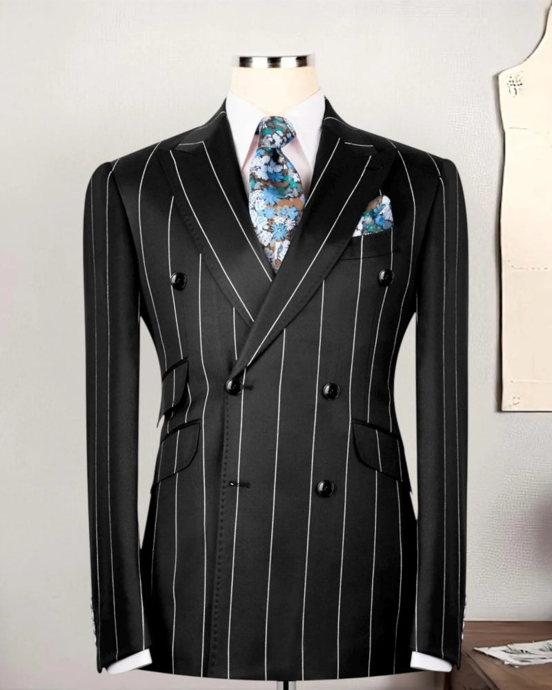Black Striped Double-breasted 2-piece Suit