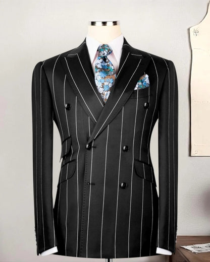 Black Striped Double-breasted 2-piece Suit