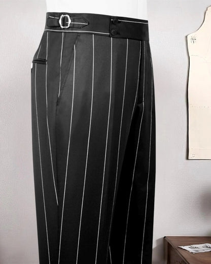 Black Striped Double-breasted 2-piece Suit