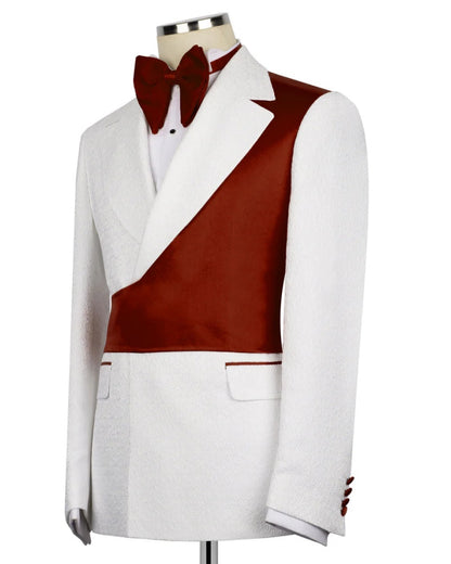 Burgundy Asymmetric White Jacquard Peak Lapel 2-Button 2-Piece Suit