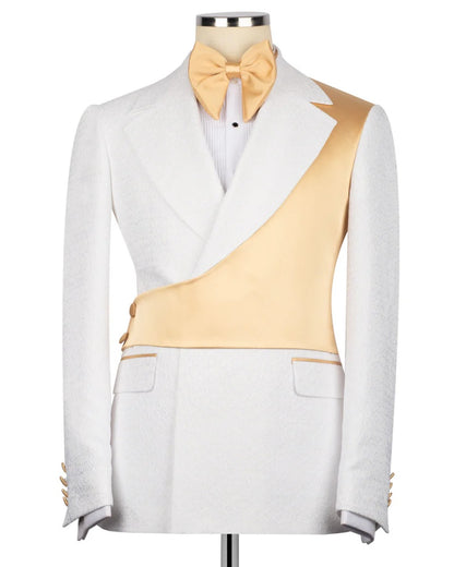 Yellow Asymmetric White Jacquard Peak Lapel 2-Button 2-Piece Suit